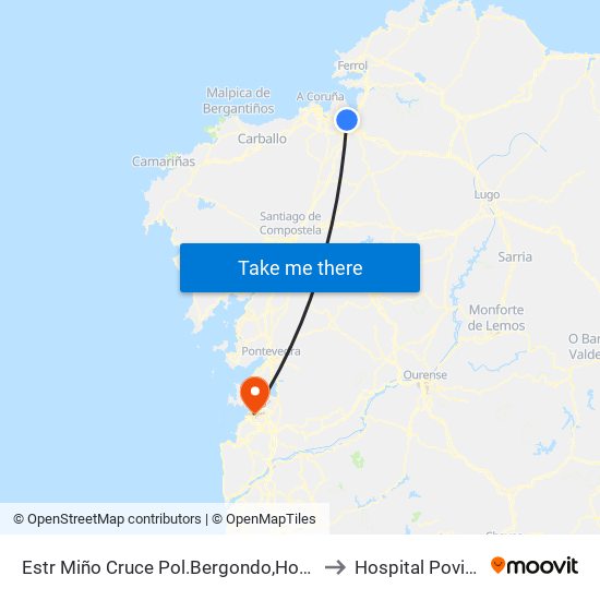 Estr Miño Cruce Pol.Bergondo,Hotel to Hospital Povisa map