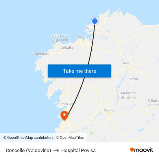 Concello (Valdoviño) to Hospital Povisa map