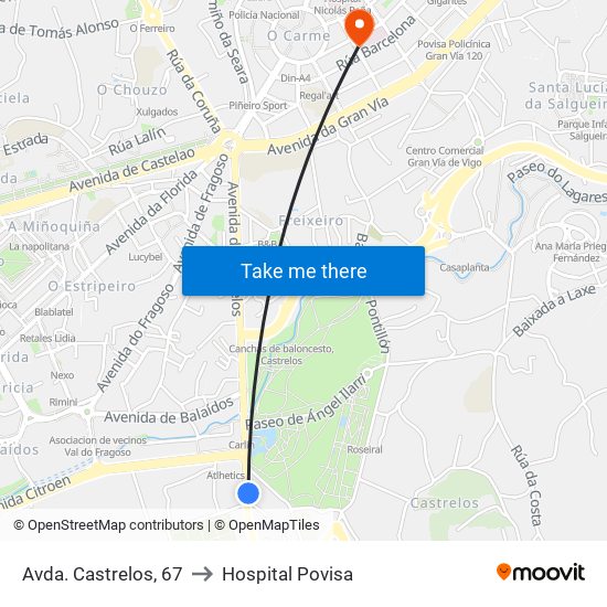 Avda. Castrelos, 67 to Hospital Povisa map