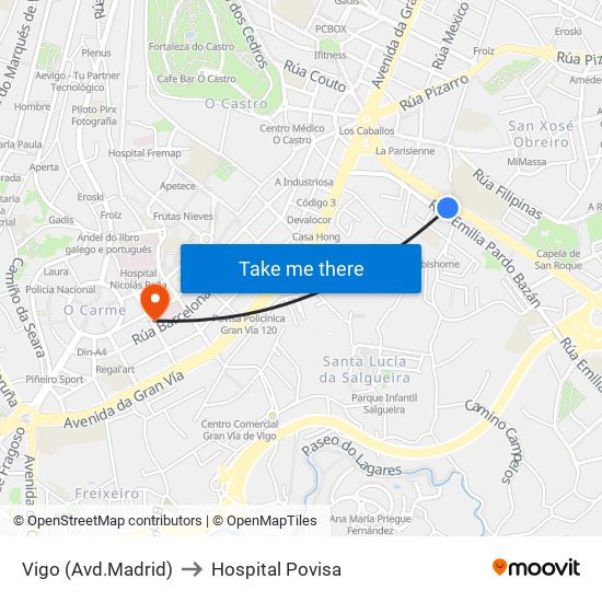 Vigo (Avd.Madrid) to Hospital Povisa map