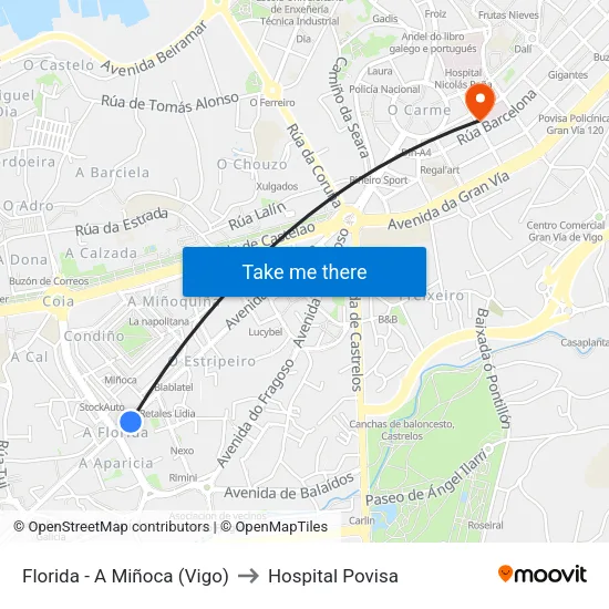 Florida - A Miñoca (Vigo) to Hospital Povisa map