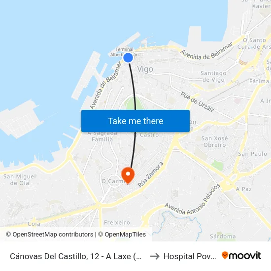 Cánovas Del Castillo, 12 - A Laxe (Vigo) to Hospital Povisa map