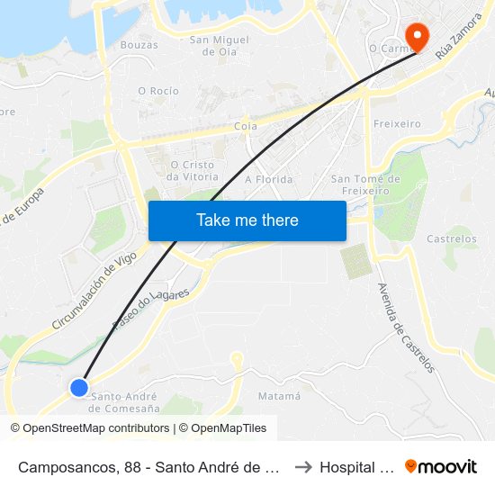 Camposancos, 88 - Santo André de Comesaña (Vigo) to Hospital Povisa map