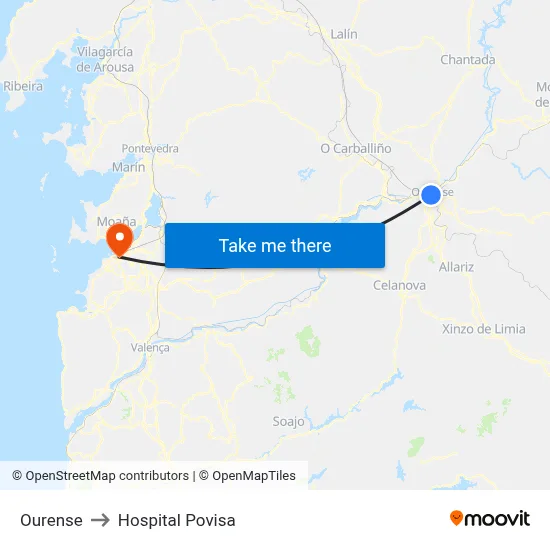 Ourense to Hospital Povisa map