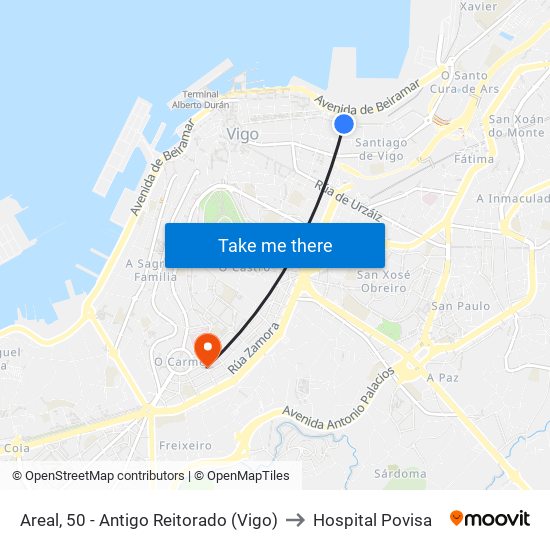 Areal, 50 - Antigo Reitorado (Vigo) to Hospital Povisa map