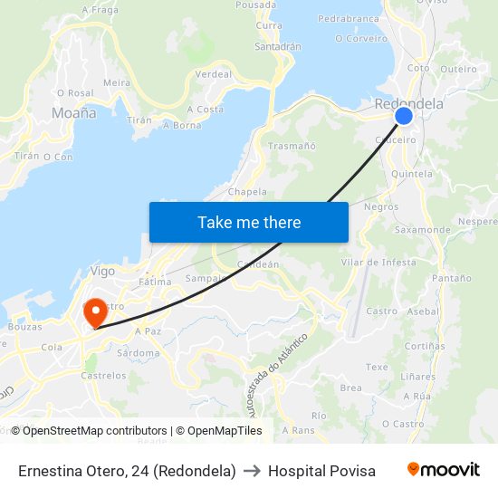 Ernestina Otero, 24 (Redondela) to Hospital Povisa map