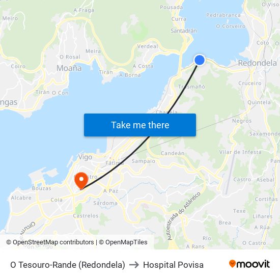 O Tesouro-Rande (Redondela) to Hospital Povisa map