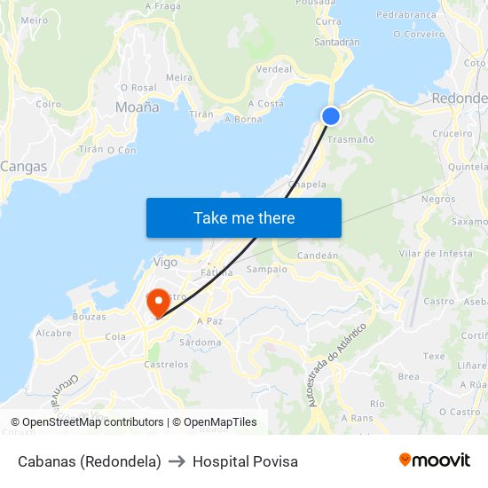 Cabanas (Redondela) to Hospital Povisa map