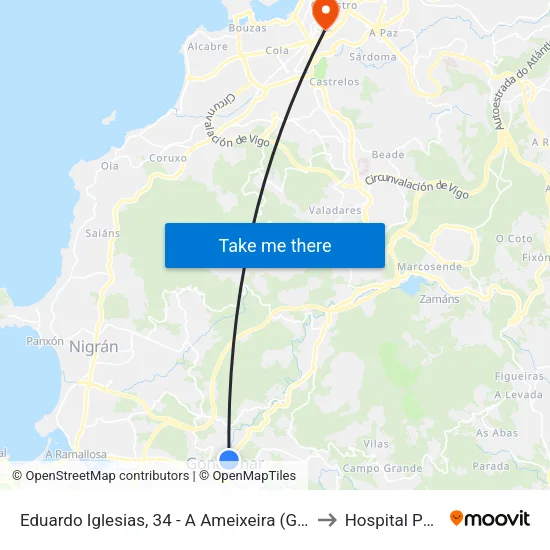 Eduardo Iglesias, 34 - A Ameixeira (Gondomar) to Hospital Povisa map