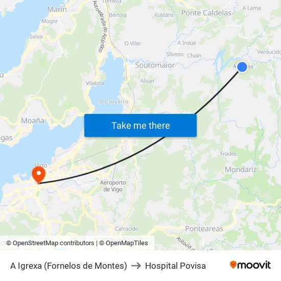 A Igrexa (Fornelos de Montes) to Hospital Povisa map