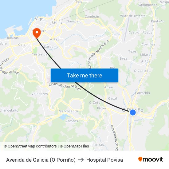 Avenida de Galicia (O Porriño) to Hospital Povisa map