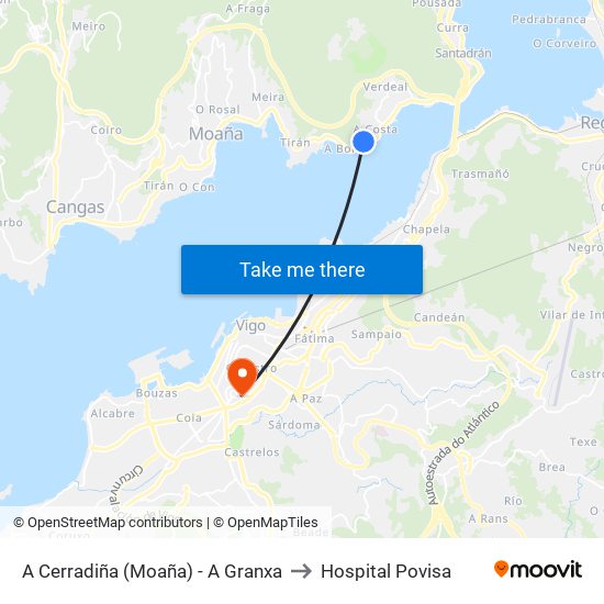 A Cerradiña (Moaña) - A Granxa to Hospital Povisa map