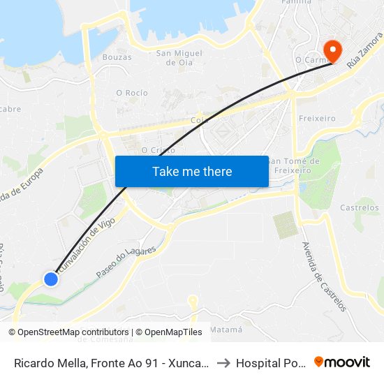 Ricardo Mella, Fronte Ao 91 - Xuncal (Vigo) to Hospital Povisa map