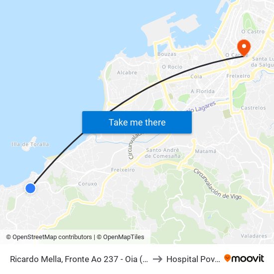 Ricardo Mella, Fronte Ao 237 - Oia (Vigo) to Hospital Povisa map