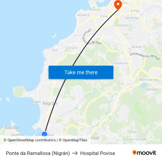 Ponte da Ramallosa (Nigrán) to Hospital Povisa map