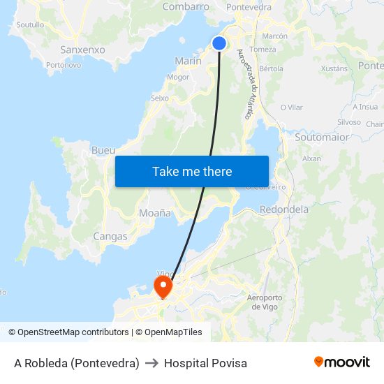 A Robleda (Pontevedra) to Hospital Povisa map