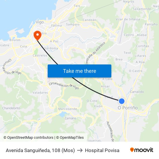 Avenida Sanguiñeda, 108 (Mos) to Hospital Povisa map