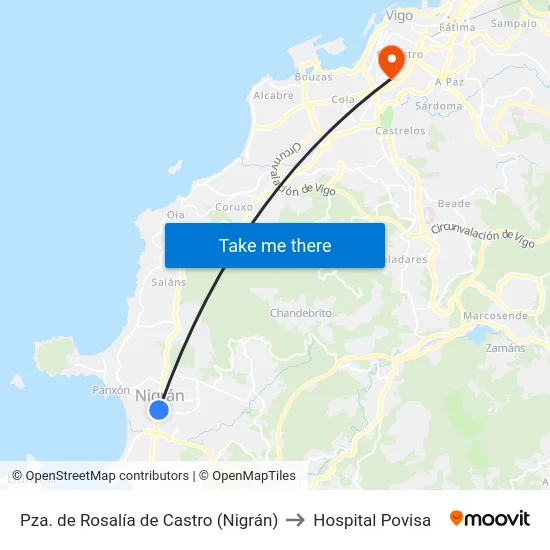 Pza. de Rosalía de Castro (Nigrán) to Hospital Povisa map