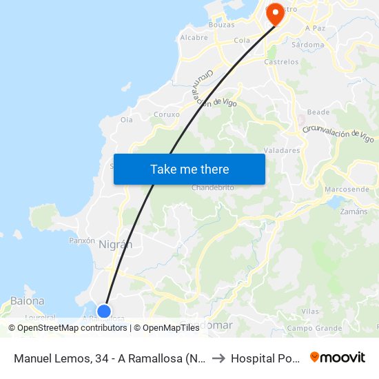 Manuel Lemos, 34 - A Ramallosa (Nigrán) to Hospital Povisa map