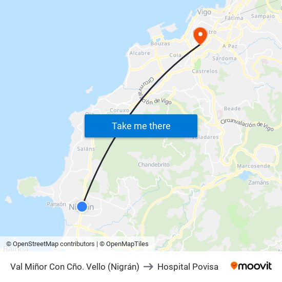 Val Miñor Con Cño. Vello (Nigrán) to Hospital Povisa map