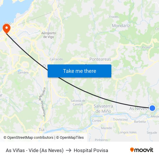 As Viñas - Vide (As Neves) to Hospital Povisa map