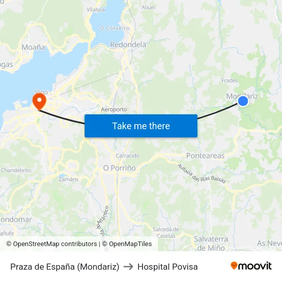 Praza de España (Mondariz) to Hospital Povisa map
