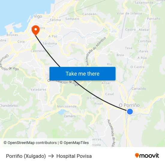 Porriño (Xulgado) to Hospital Povisa map