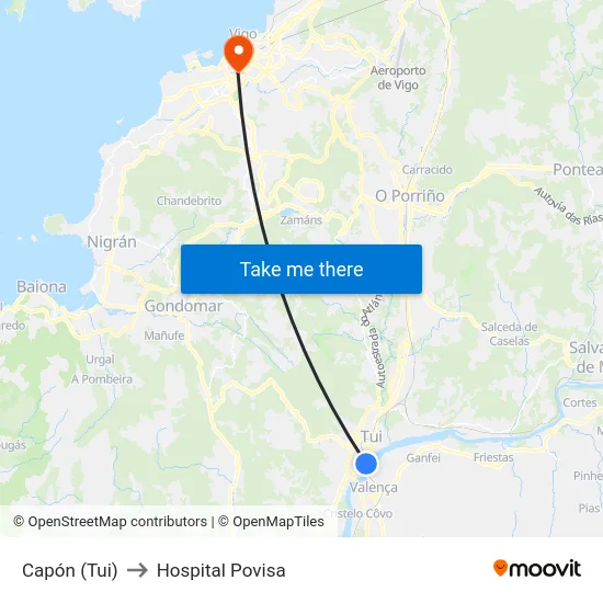 Capón (Tui) to Hospital Povisa map