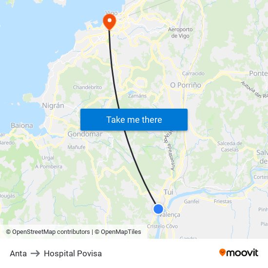 Anta to Hospital Povisa map