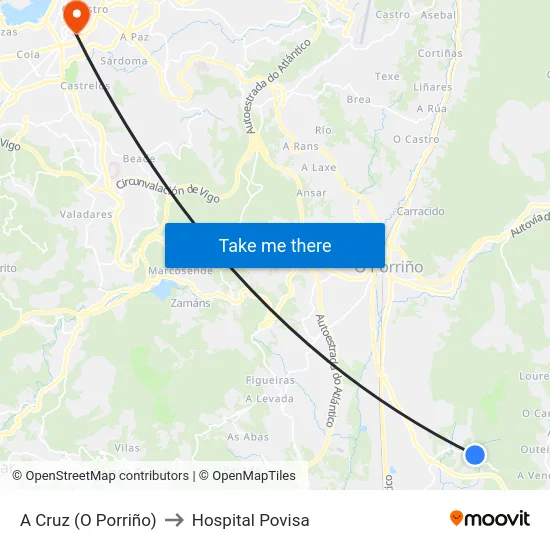 A Cruz (O Porriño) to Hospital Povisa map