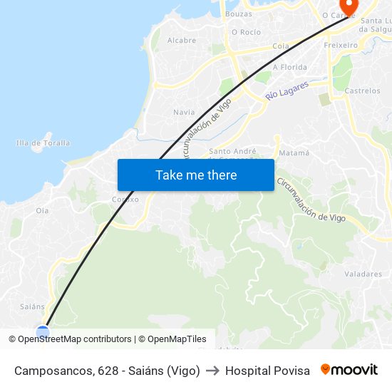 Camposancos, 628 - Saiáns (Vigo) to Hospital Povisa map