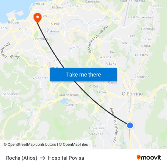 Rocha (Atios) to Hospital Povisa map