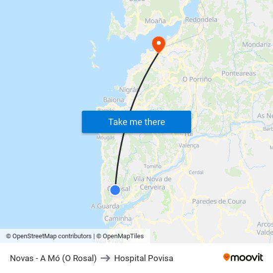 Novas - A Mó (O Rosal) to Hospital Povisa map