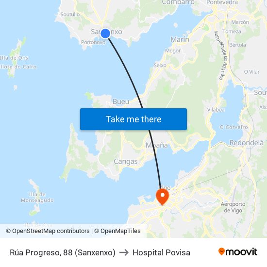 Rúa Progreso, 88 (Sanxenxo) to Hospital Povisa map