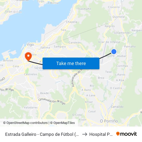 Estrada Galleiro - Campo de Fútbol (Redondela) to Hospital Povisa map