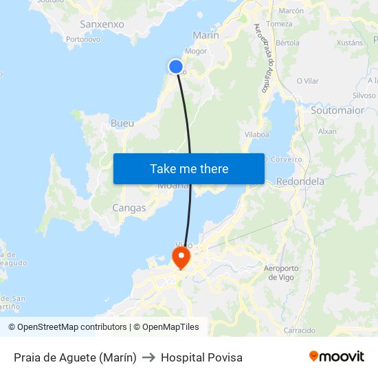 Praia de Aguete (Marín) to Hospital Povisa map