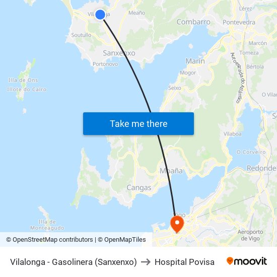 Vilalonga - Gasolinera (Sanxenxo) to Hospital Povisa map
