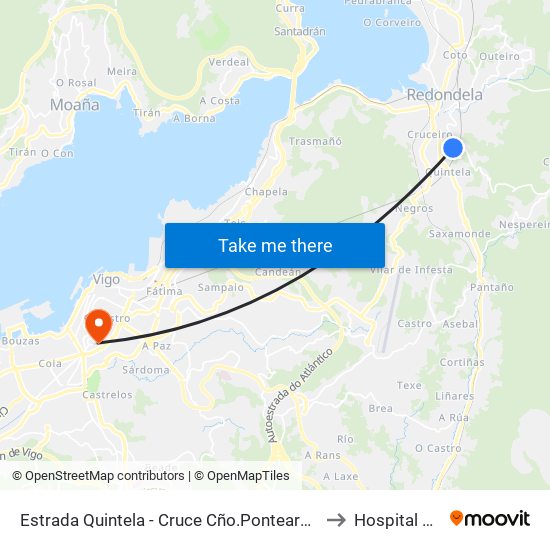 Estrada Quintela - Cruce Cño.Ponteareas (Redondela) to Hospital Povisa map