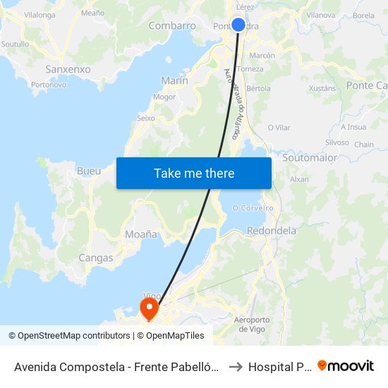 Avenida Compostela - Frente Pabellón (Pontevedra) to Hospital Povisa map