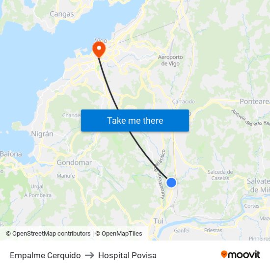 Empalme Cerquido to Hospital Povisa map