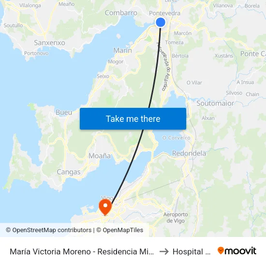 María Victoria Moreno - Residencia Militar (Pontevedra) to Hospital Povisa map