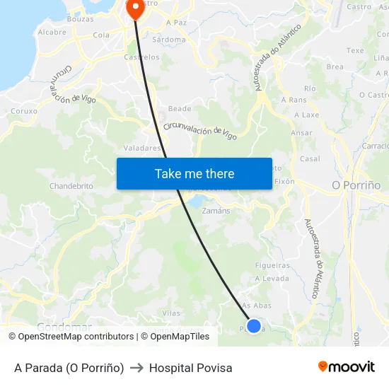 A Parada (O Porriño) to Hospital Povisa map