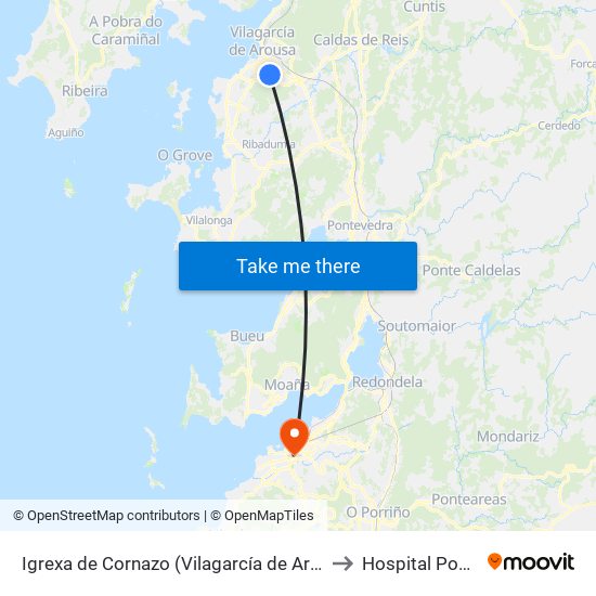 Igrexa de Cornazo (Vilagarcía de Arousa) to Hospital Povisa map