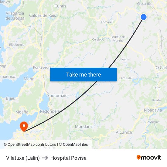 Vilatuxe (Lalín) to Hospital Povisa map