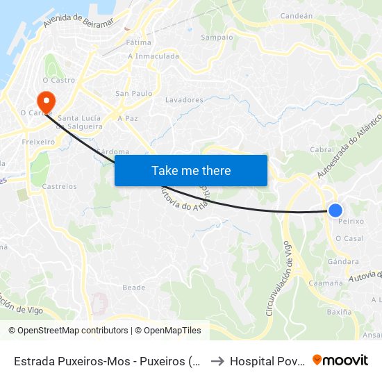 Estrada Puxeiros-Mos - Puxeiros (Mos) to Hospital Povisa map