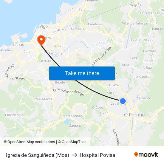 Igrexa de Sanguiñeda (Mos) to Hospital Povisa map