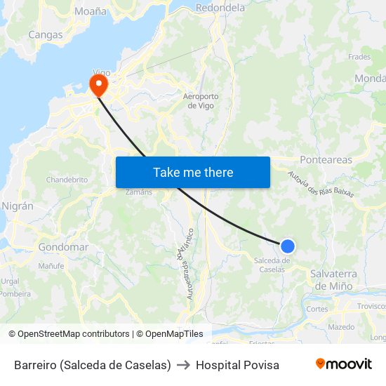 Barreiro (Salceda de Caselas) to Hospital Povisa map