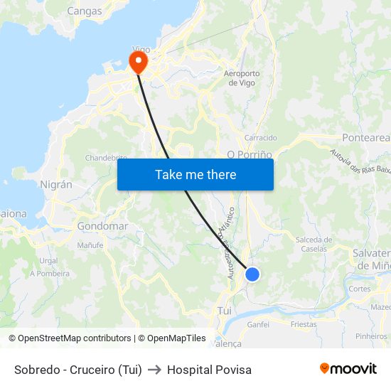 Sobredo - Cruceiro (Tui) to Hospital Povisa map
