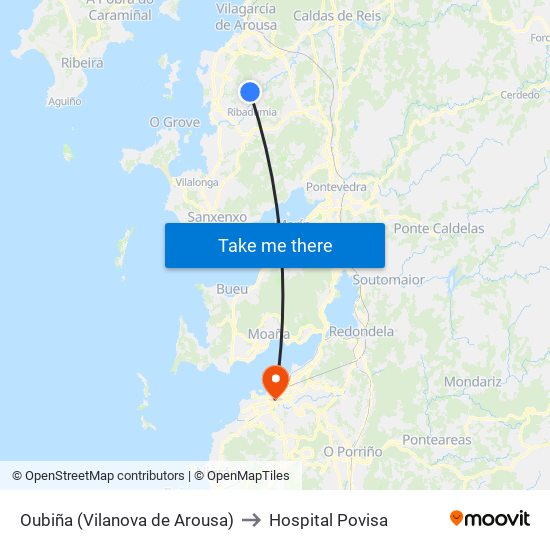 Oubiña (Vilanova de Arousa) to Hospital Povisa map