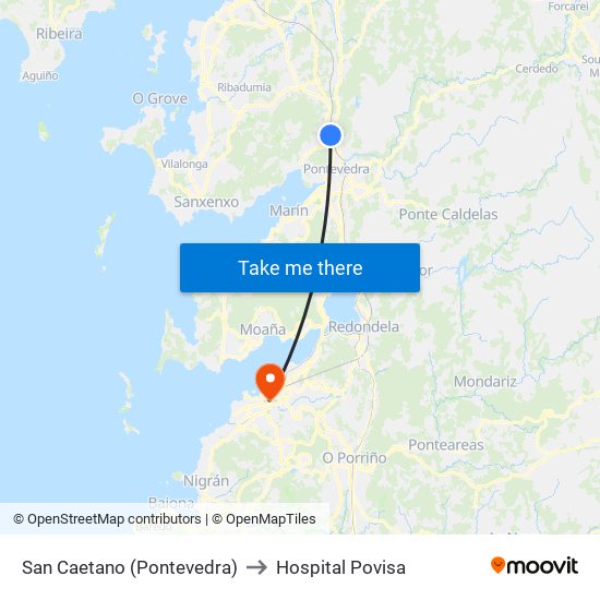 San Caetano (Pontevedra) to Hospital Povisa map